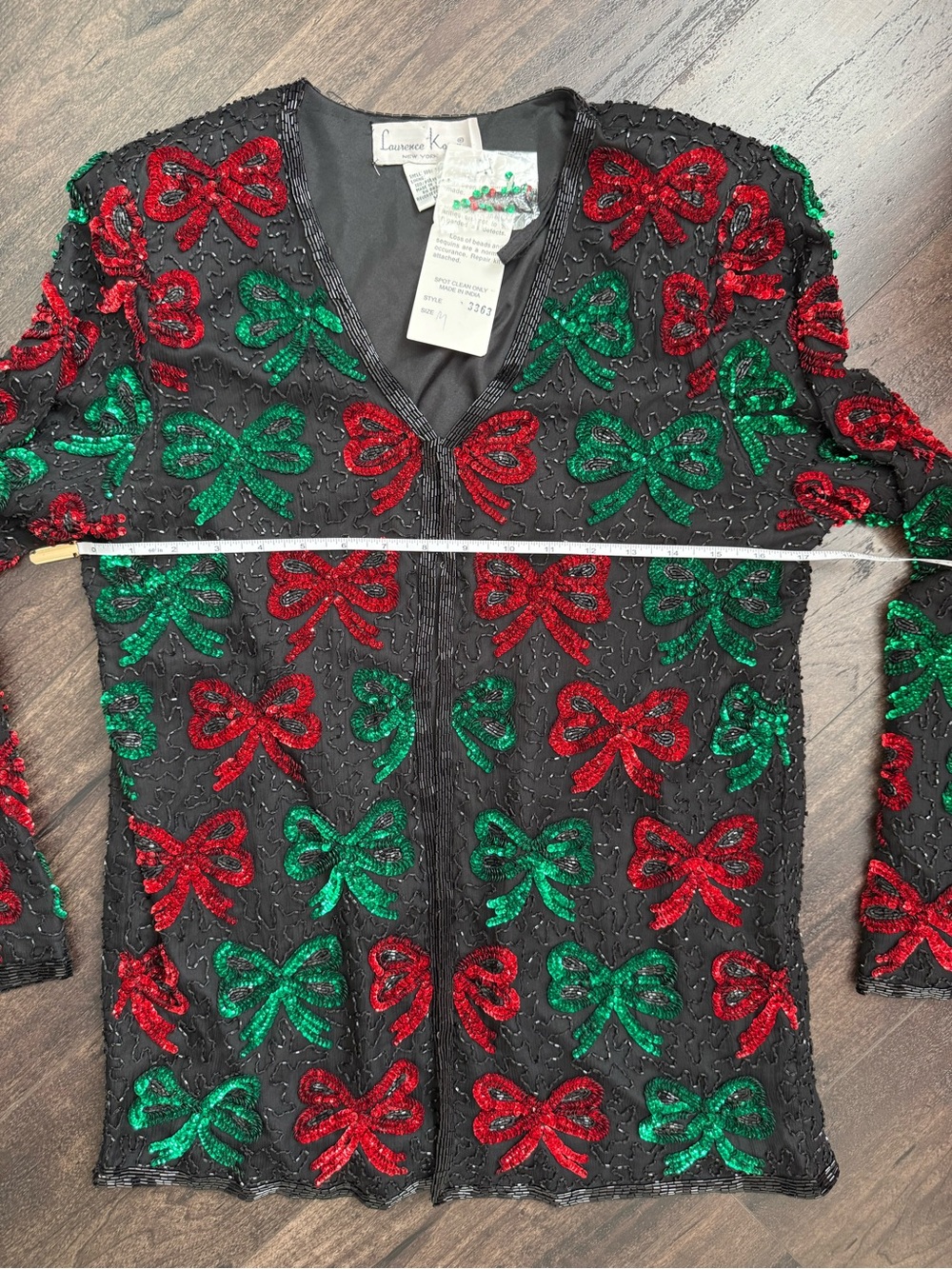 NWT Laurence Kazar Silk Beaded Sequin Bow Holiday Jacket Top M - Picture 8 of 12